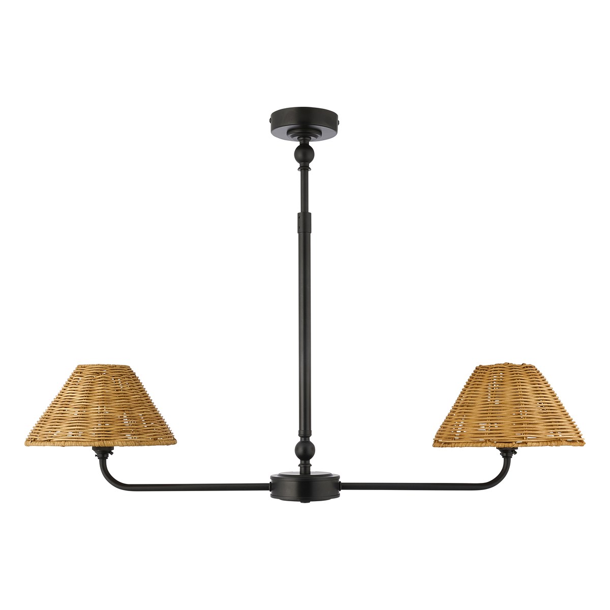 Endon Jericho 2 Light Pendant Light in Matt Black with Dark Rattan Shades