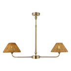 Endon Jericho 2 Light Pendant Light in Antique Brass with Dark Rattan Shades
