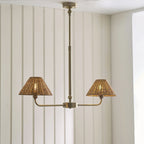 Endon Jericho 2 Light Pendant Light in Antique Brass with Dark Rattan Shades