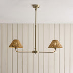 Endon Jericho 2 Light Pendant Light in Antique Brass with Dark Rattan Shades