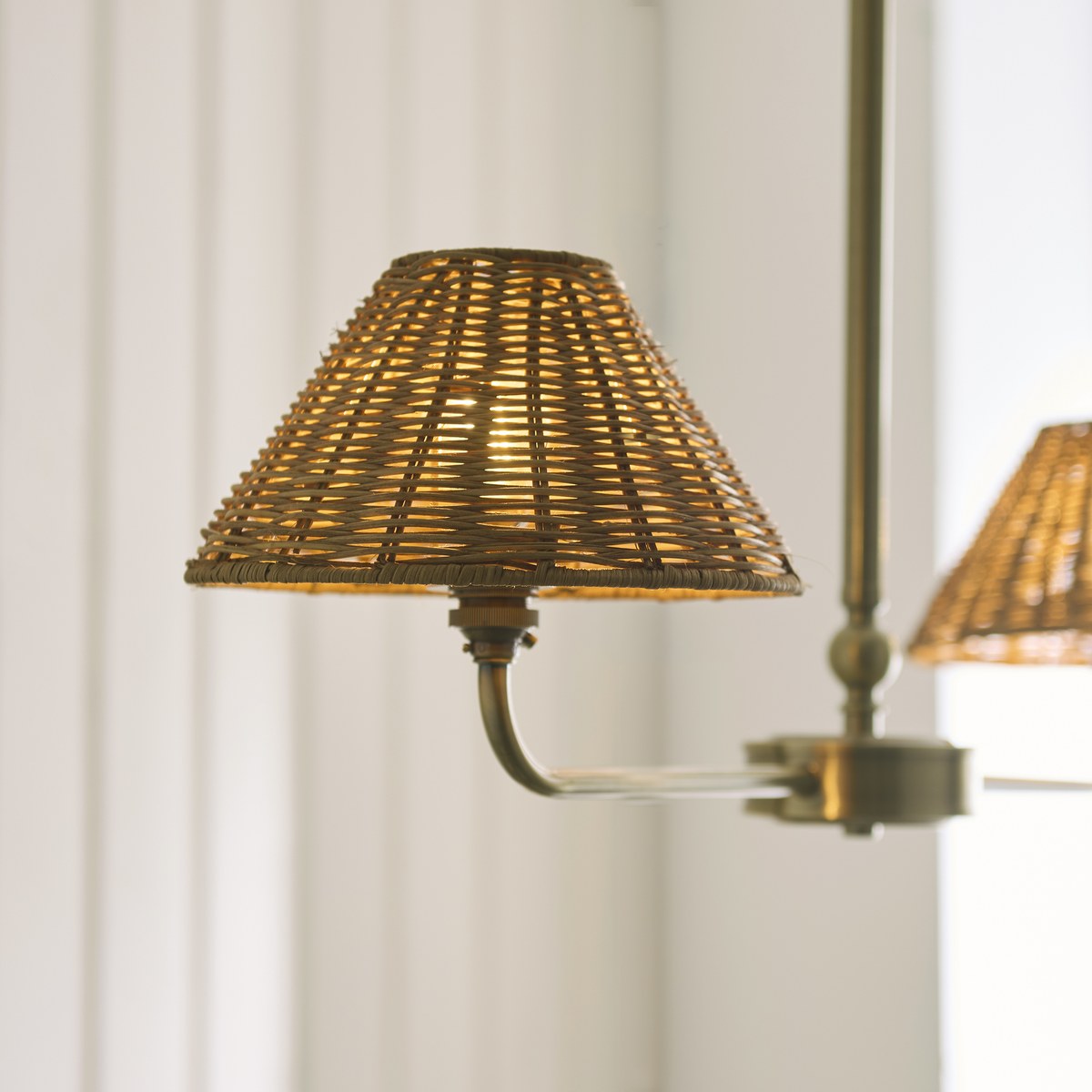 Endon Jericho 2 Light Pendant Light in Antique Brass with Dark Rattan Shades