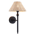 Endon Jericho Wall Light in Matt Black with Natural Rattan Shade