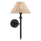 Endon Jericho Wall Light in Matt Black with Natural Rattan Shade