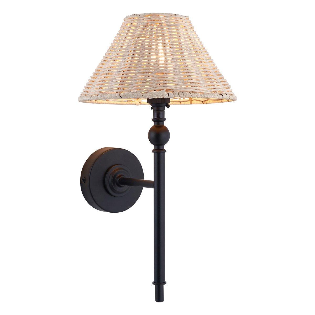 Endon Jericho Wall Light in Matt Black with Natural Rattan Shade