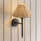 Endon Jericho Wall Light in Matt Black with Natural Rattan Shade