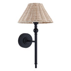 Endon Jericho Wall Light in Matt Black with Natural Rattan Shade