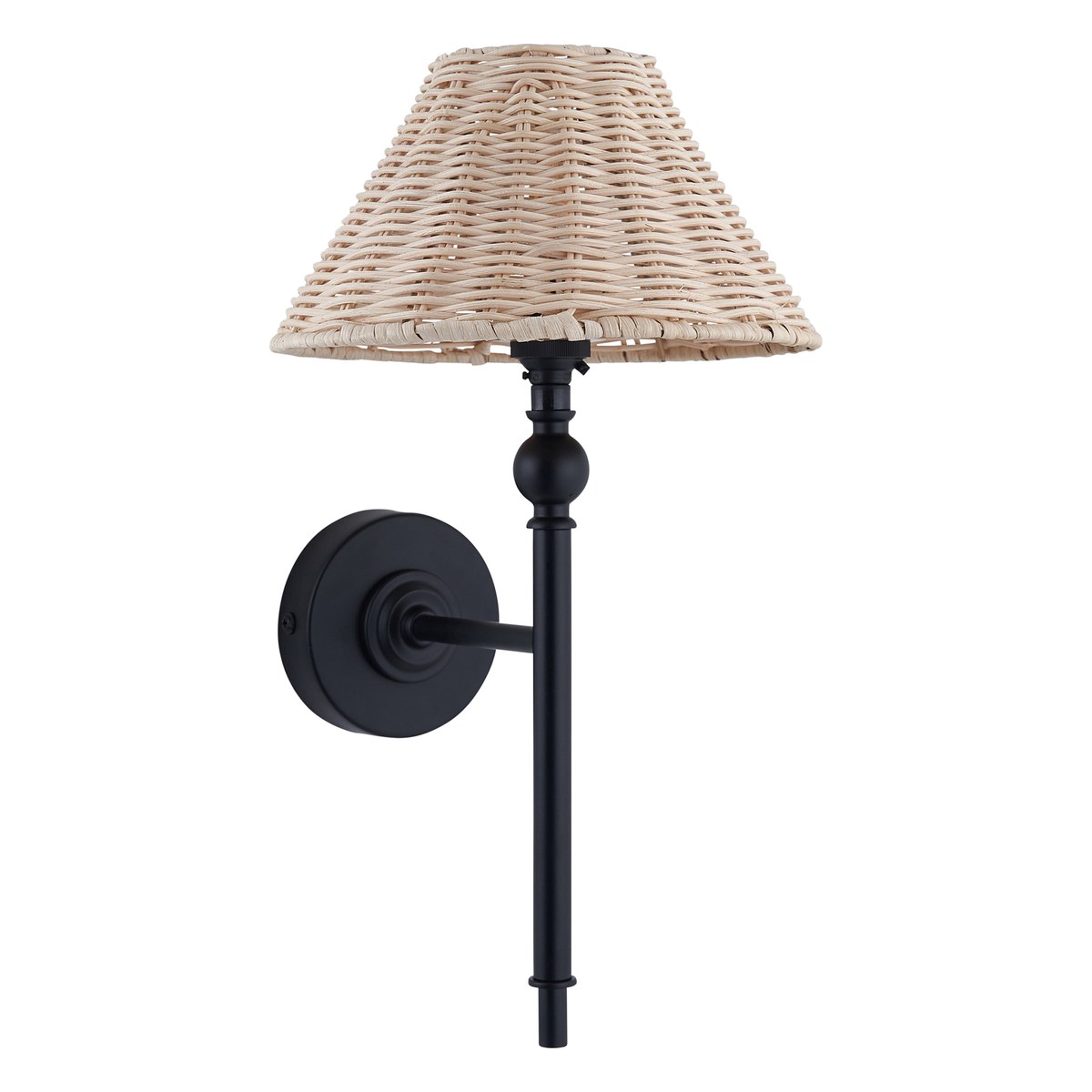 Endon Jericho Wall Light in Matt Black with Natural Rattan Shade