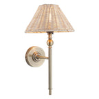 Endon Jericho Wall Light in Antique Brass with Natural Rattan Shade