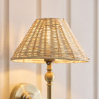 Endon Jericho Wall Light in Antique Brass with Natural Rattan Shade