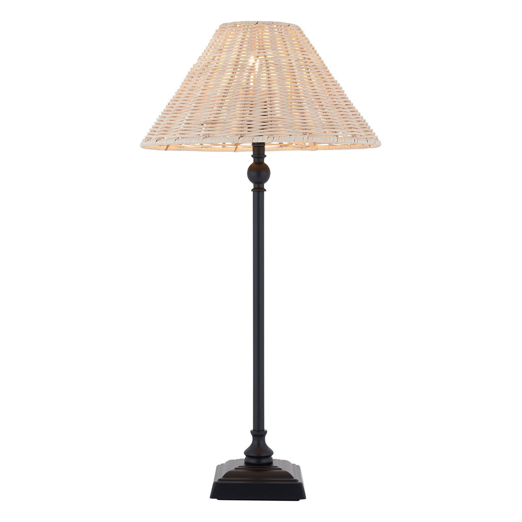 Endon Jericho Table Lamp in Matt Black with Natural Rattan Shade