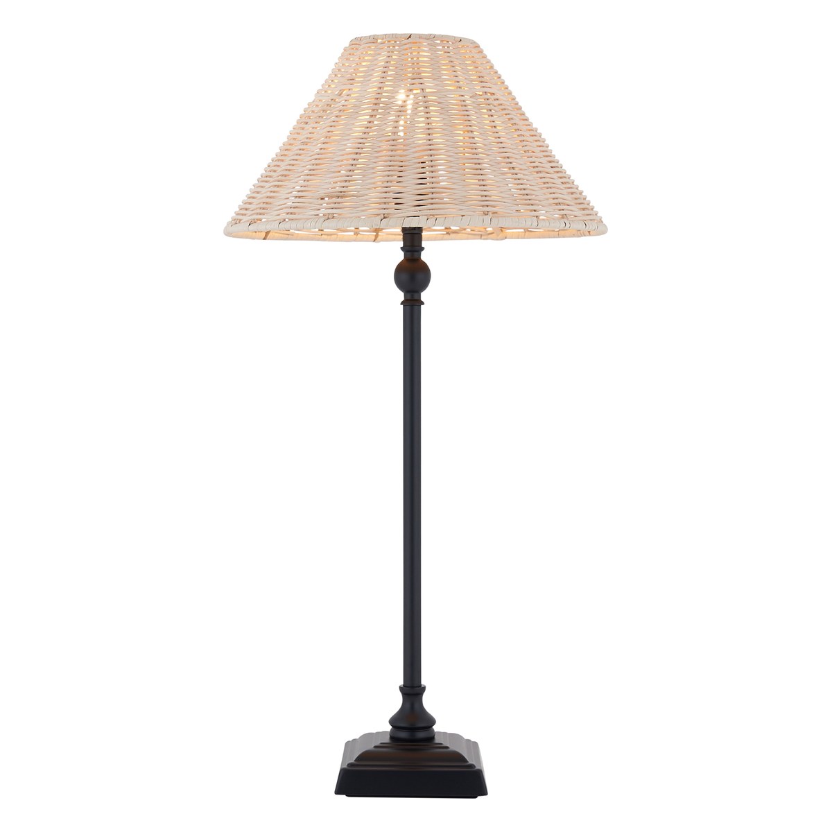 Endon Jericho Table Lamp in Matt Black with Natural Rattan Shade