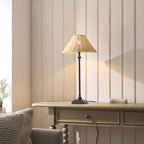 Endon Jericho Table Lamp in Matt Black with Natural Rattan Shade