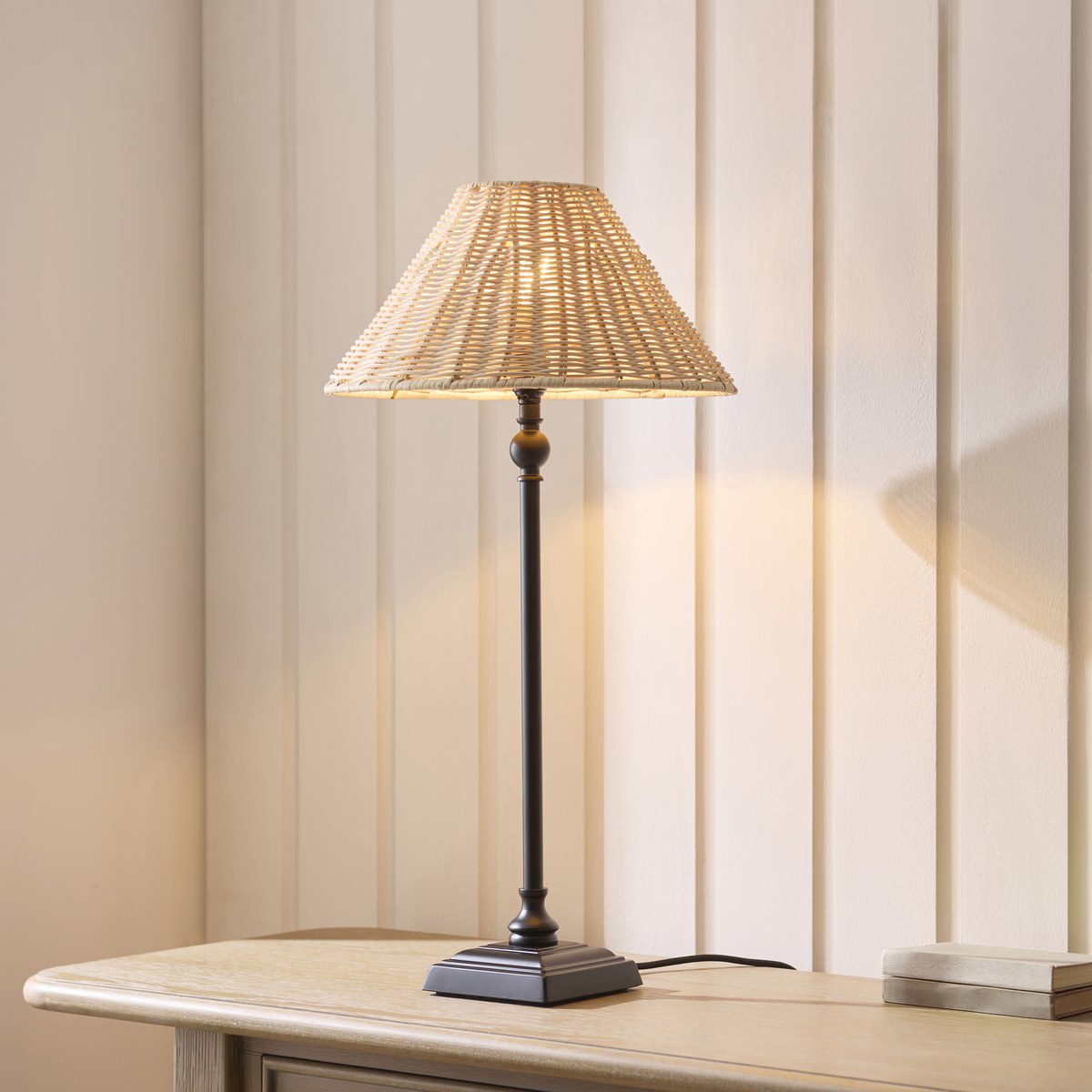 Endon Jericho Table Lamp in Matt Black with Natural Rattan Shade