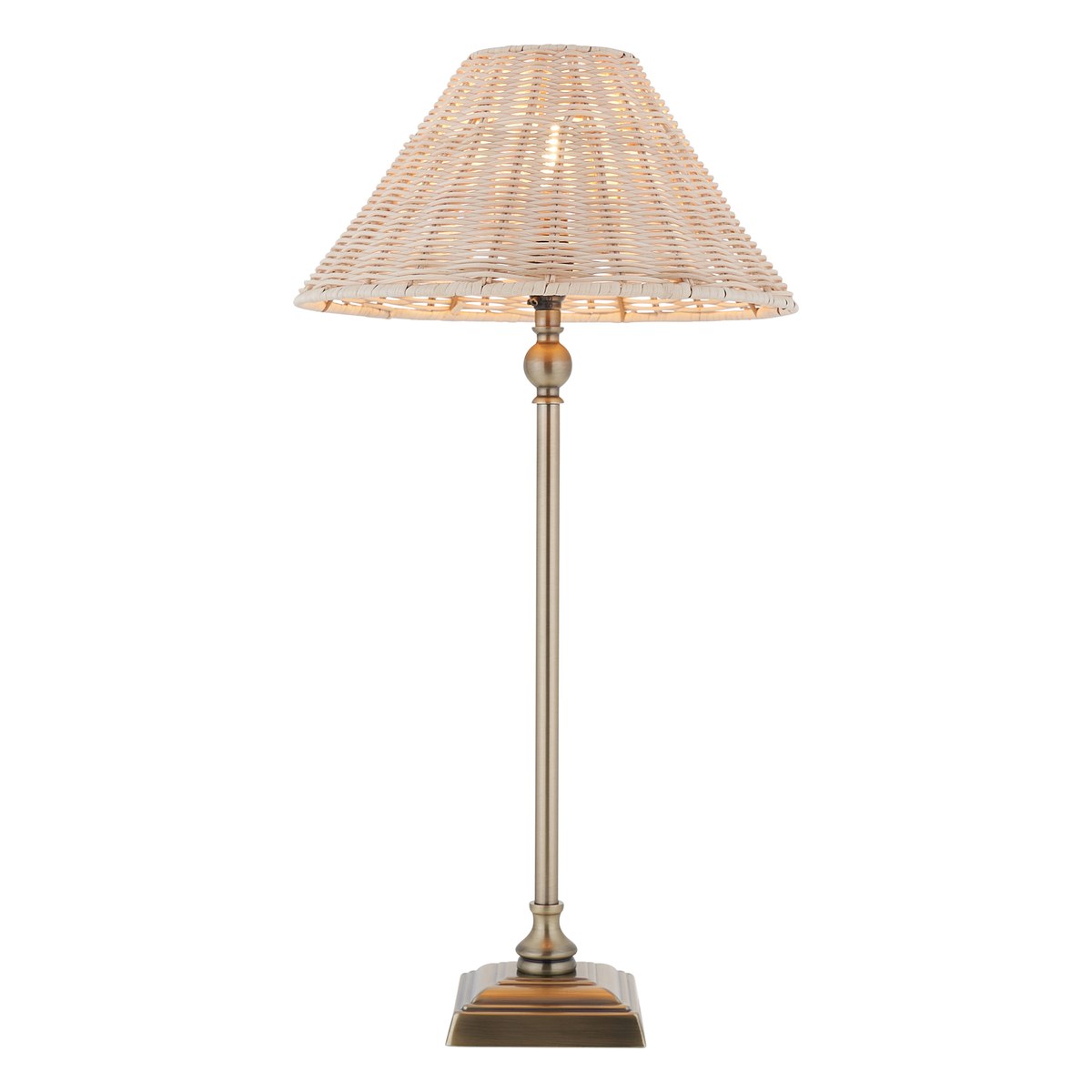 Endon Jericho Table Lamp in Antique Brass with Natural Rattan Shade