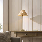Endon Jericho Table Lamp in Antique Brass with Natural Rattan Shade