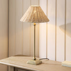 Endon Jericho Table Lamp in Antique Brass with Natural Rattan Shade