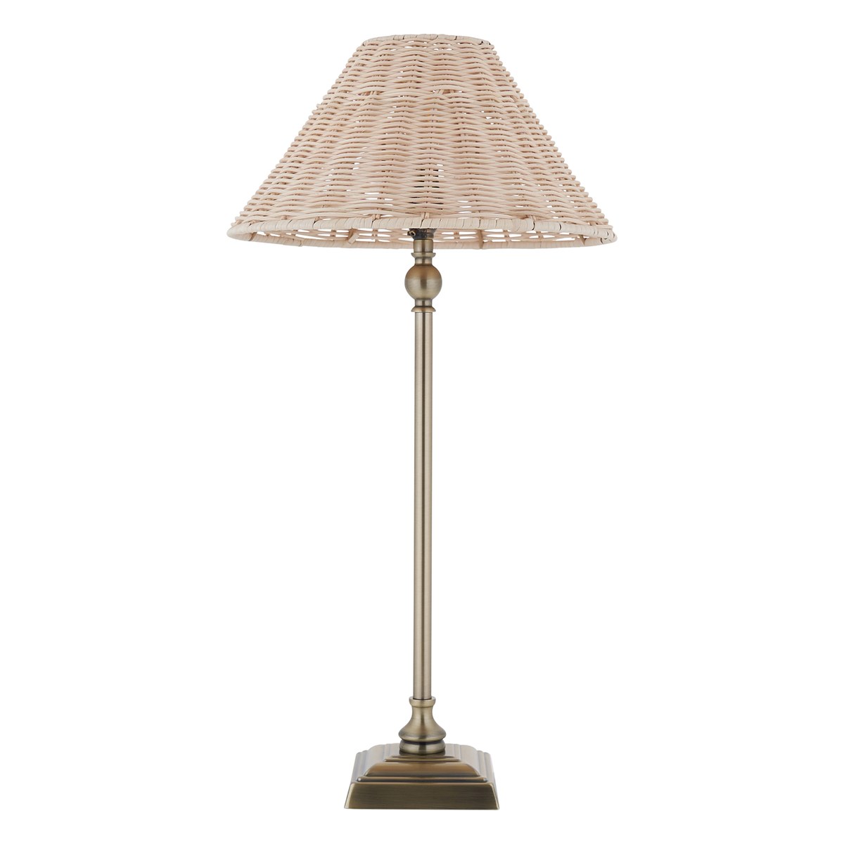 Endon Jericho Table Lamp in Antique Brass with Natural Rattan Shade