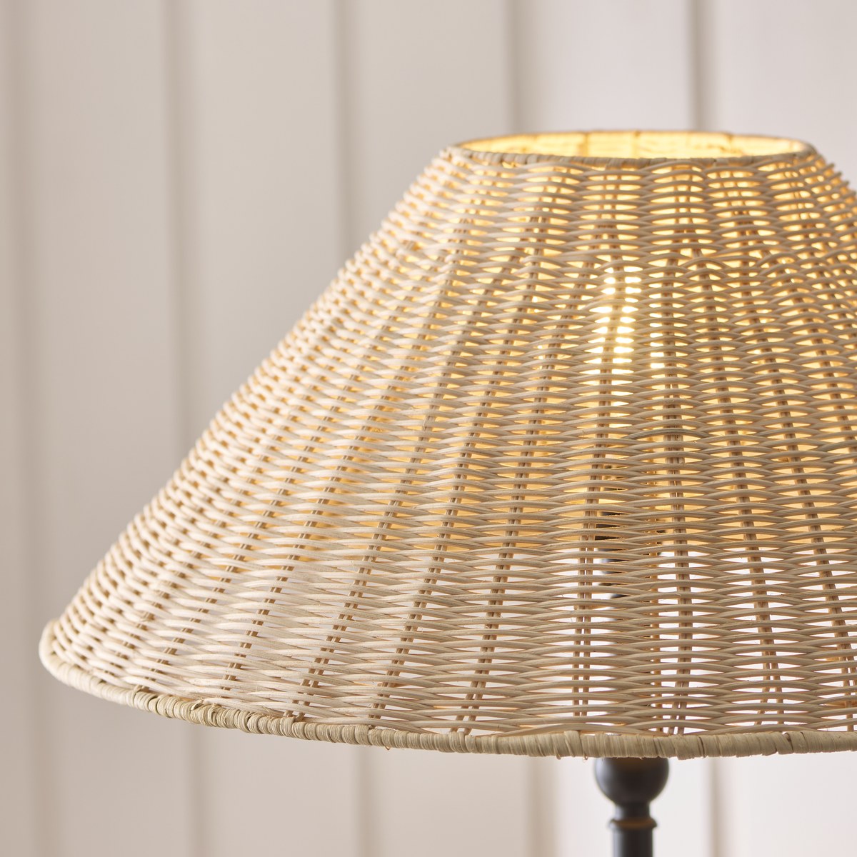 Endon Jericho Floor Lamp in Matt Black with Natural Rattan Shade
