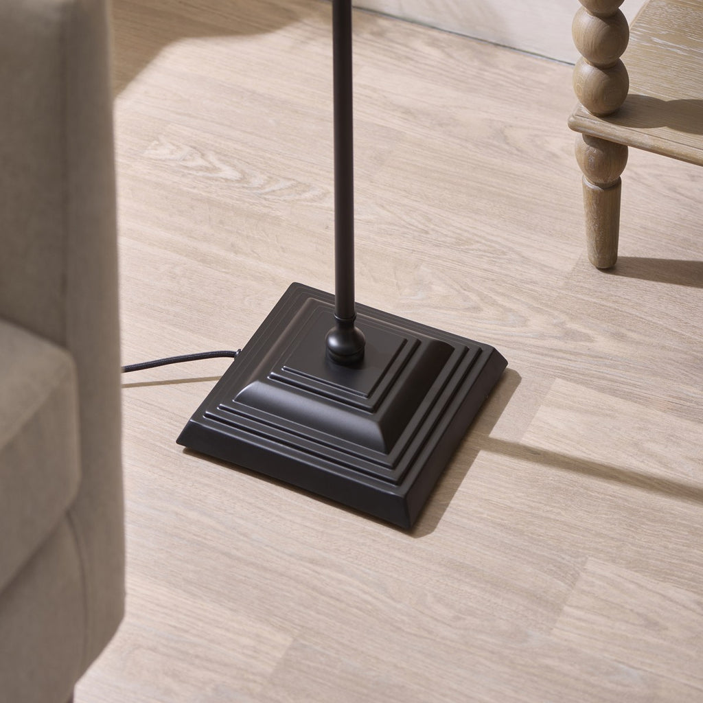 Endon Jericho Floor Lamp in Matt Black with Natural Rattan Shade