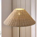 Endon Jericho Floor Lamp in Antique Brass with Natural Rattan Shade