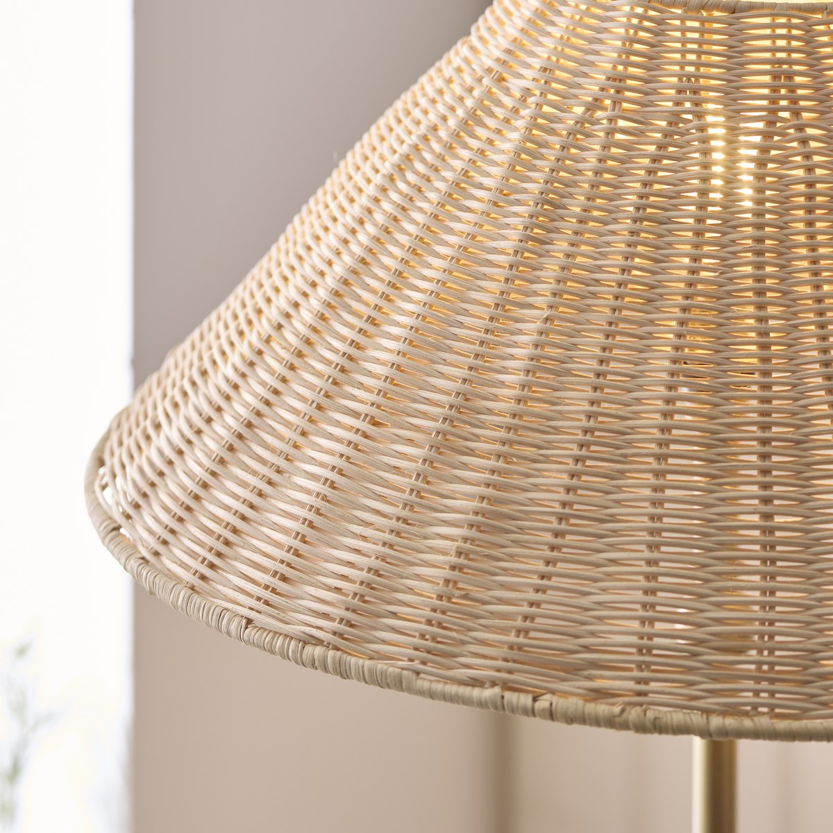 Endon Jericho Floor Lamp in Antique Brass with Natural Rattan Shade