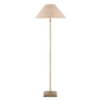 Endon Jericho Floor Lamp in Antique Brass with Natural Rattan Shade
