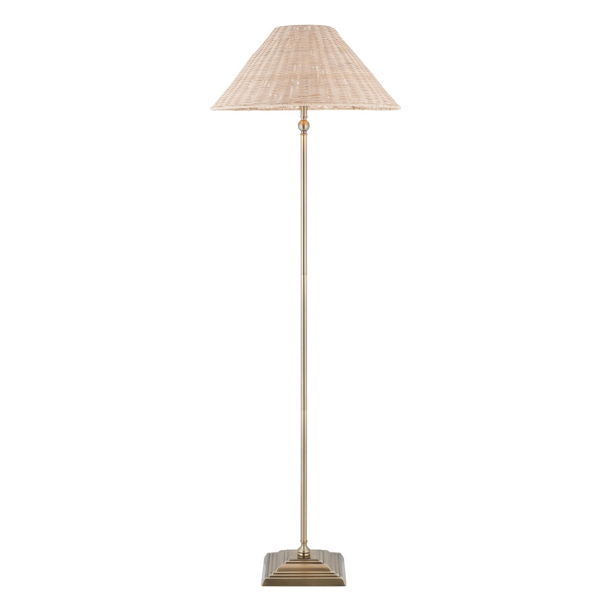 Endon Jericho Floor Lamp in Antique Brass with Natural Rattan Shade