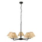 Endon Jericho 5 Light Pendant Light in Matt Black with Natural Rattan Shades