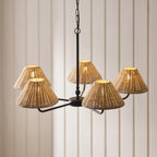Endon Jericho 5 Light Pendant Light in Matt Black with Natural Rattan Shades