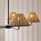 Endon Jericho 5 Light Pendant Light in Matt Black with Natural Rattan Shades