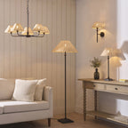 Endon Jericho 5 Light Pendant Light in Matt Black with Natural Rattan Shades