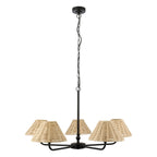 Endon Jericho 5 Light Pendant Light in Matt Black with Natural Rattan Shades