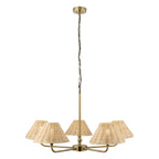 Endon Jericho 5 Light Pendant Light in Antique Brass with Natural Rattan Shades