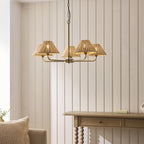 Endon Jericho 5 Light Pendant Light in Antique Brass with Natural Rattan Shades