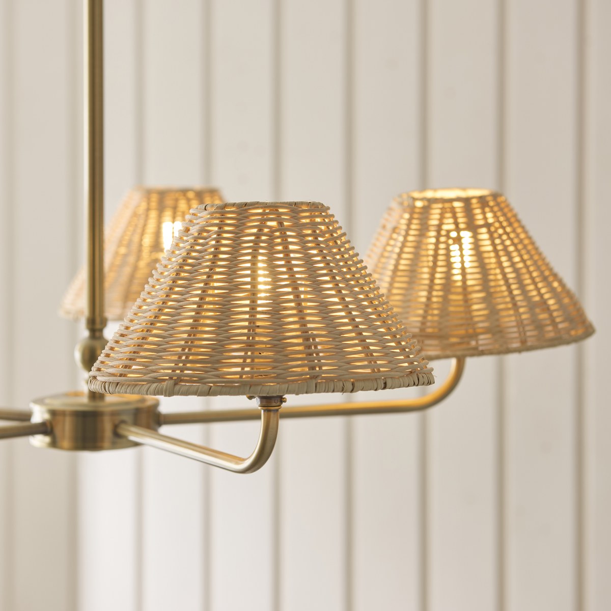 Endon Jericho 5 Light Pendant Light in Antique Brass with Natural Rattan Shades