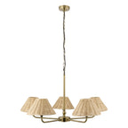 Endon Jericho 5 Light Pendant Light in Antique Brass with Natural Rattan Shades