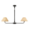 Endon Jericho 2 Light Pendant Light in Matt Black with Natural Rattan Shades
