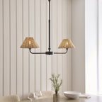 Endon Jericho 2 Light Pendant Light in Matt Black with Natural Rattan Shades