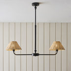 Endon Jericho 2 Light Pendant Light in Matt Black with Natural Rattan Shades