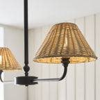 Endon Jericho 2 Light Pendant Light in Matt Black with Natural Rattan Shades