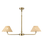 Endon Jericho 2 Light Pendant Light in Antique Brass with Natural Rattan Shades