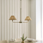 Endon Jericho 2 Light Pendant Light in Antique Brass with Natural Rattan Shades