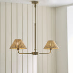 Endon Jericho 2 Light Pendant Light in Antique Brass with Natural Rattan Shades