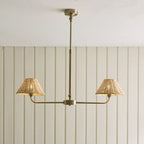 Endon Jericho 2 Light Pendant Light in Antique Brass with Natural Rattan Shades