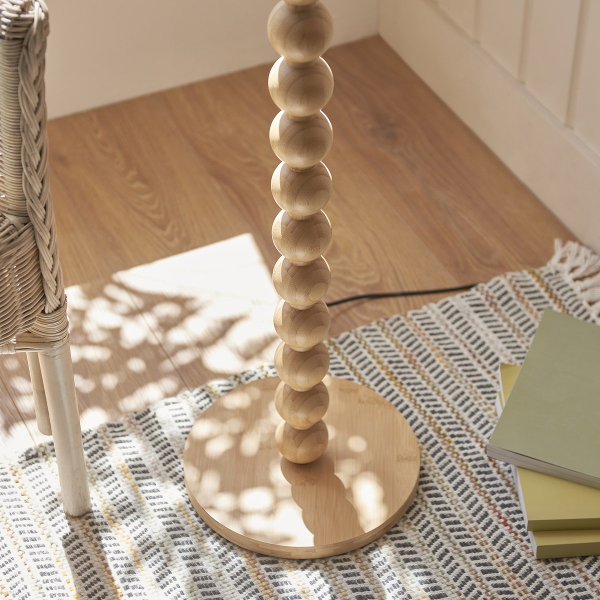 Endon Cane Floor Lamp in Natural Bamboo with Leaf 40cm Herb Garden Green Shade
