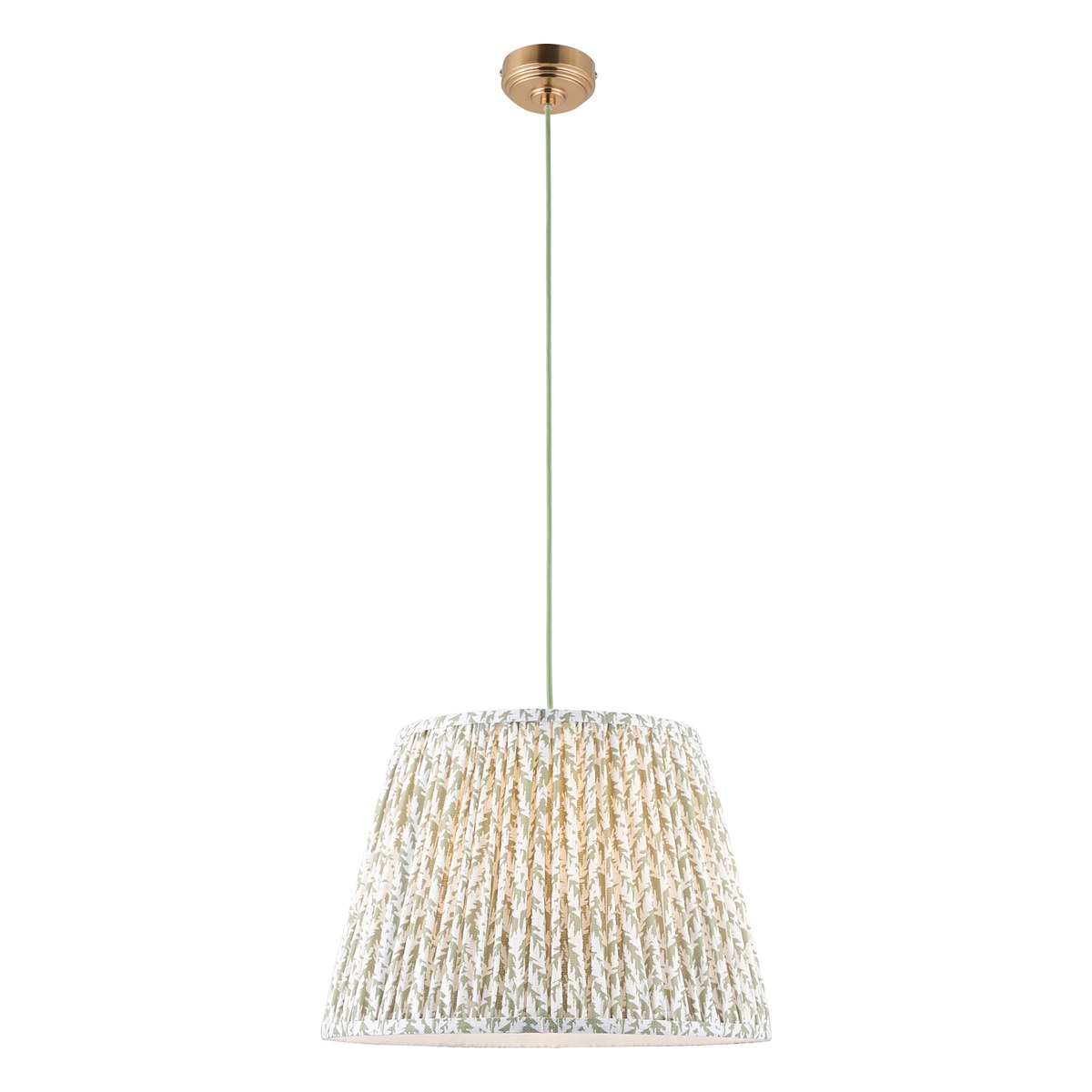 Endon Eltham Pendant Light in Brushed Aged Brass with Leaf 40cm Herb Garden Green Shade