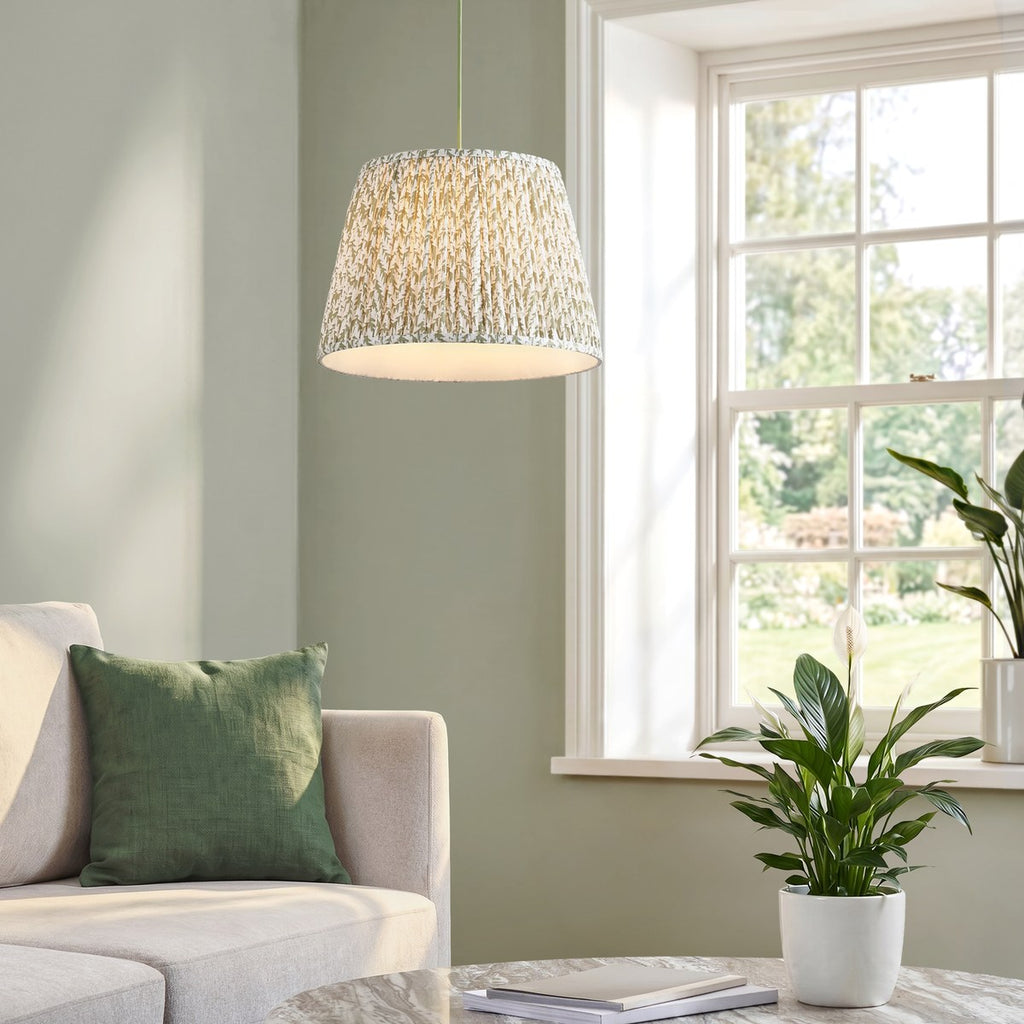 Endon Eltham Pendant Light in Brushed Aged Brass with Leaf 40cm Herb Garden Green Shade