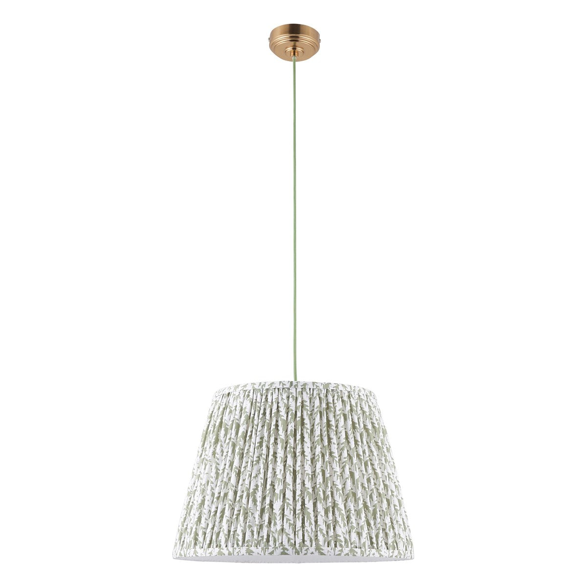 Endon Eltham Pendant Light in Brushed Aged Brass with Leaf 40cm Herb Garden Green Shade