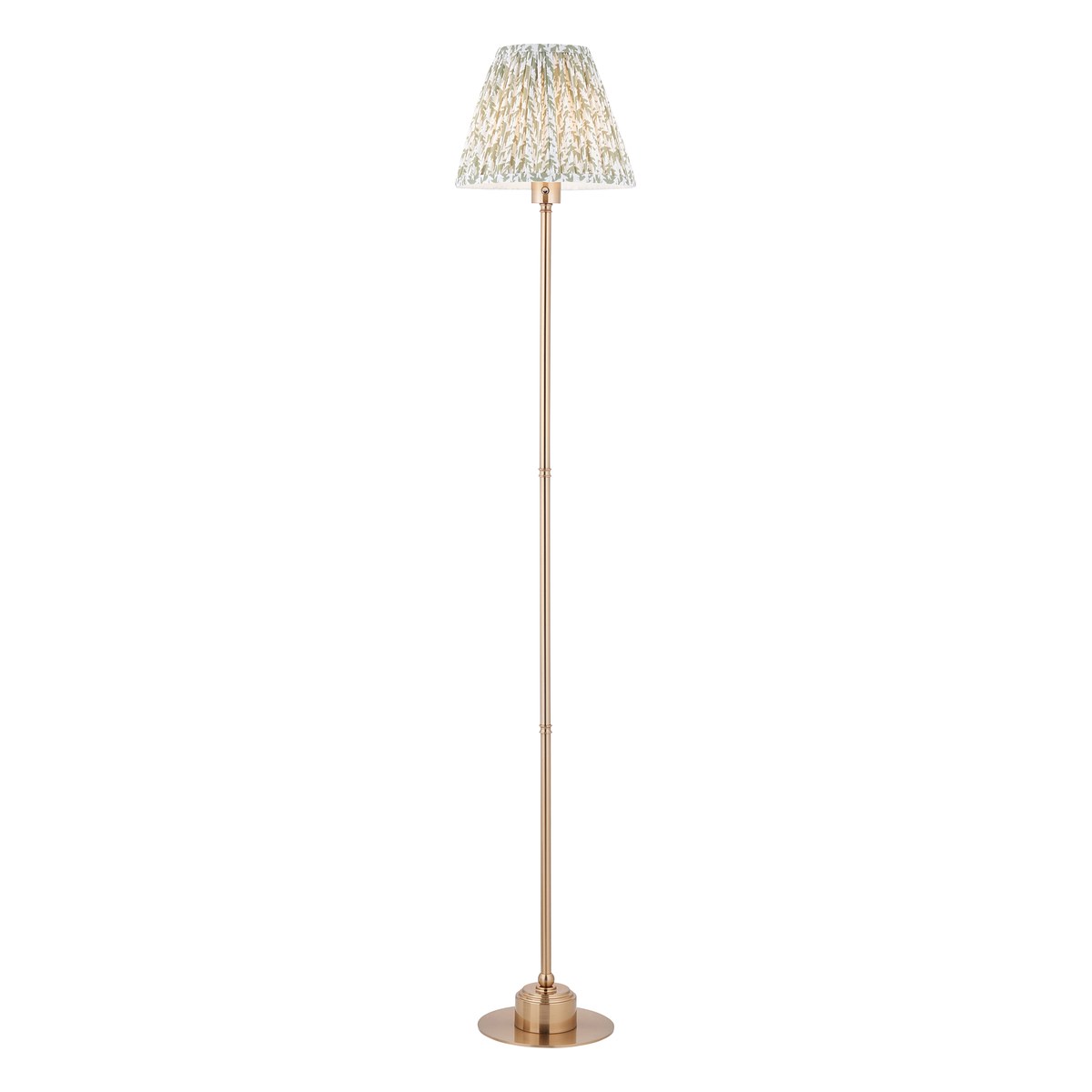 Endon Burley Rechargeable Floor Lamp in Brushed Aged Brass with Leaf 25cm Herb Garden Green Shade