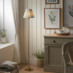 Endon Burley Rechargeable Floor Lamp in Brushed Aged Brass with Leaf 25cm Herb Garden Green Shade